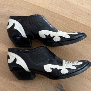 Vintage Black and White Western Ankle Boots